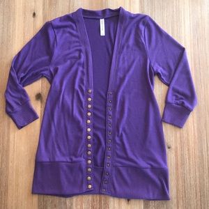 Purple snap up cardigan, 3/4 sleeve